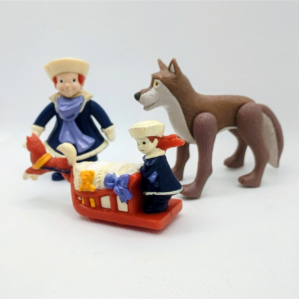 3pc Hardees 1995 Balto Action Figures Rosie & Poseable Balto Sled